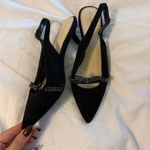 Charter Club Black Slingback Heels with Bow